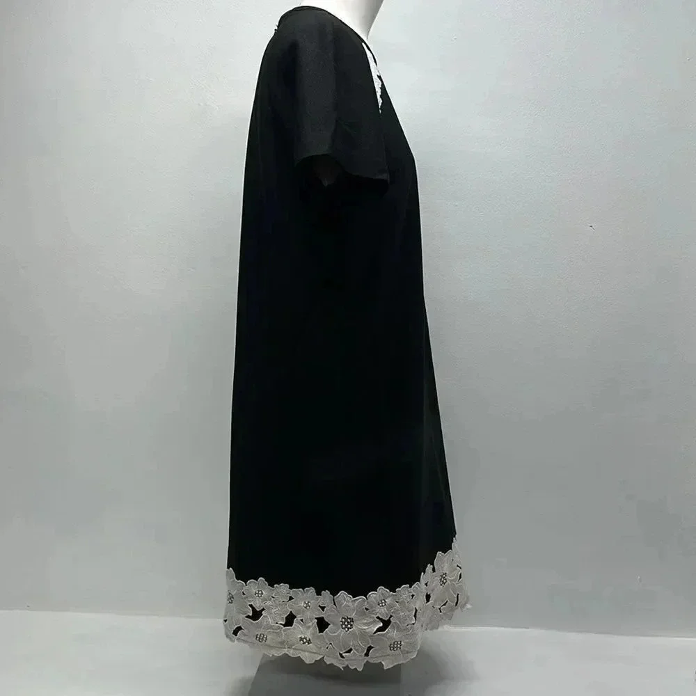 Kate Spade Dress Floral Lace Trim Crepe Short Sleeve Mini Black White Size 4